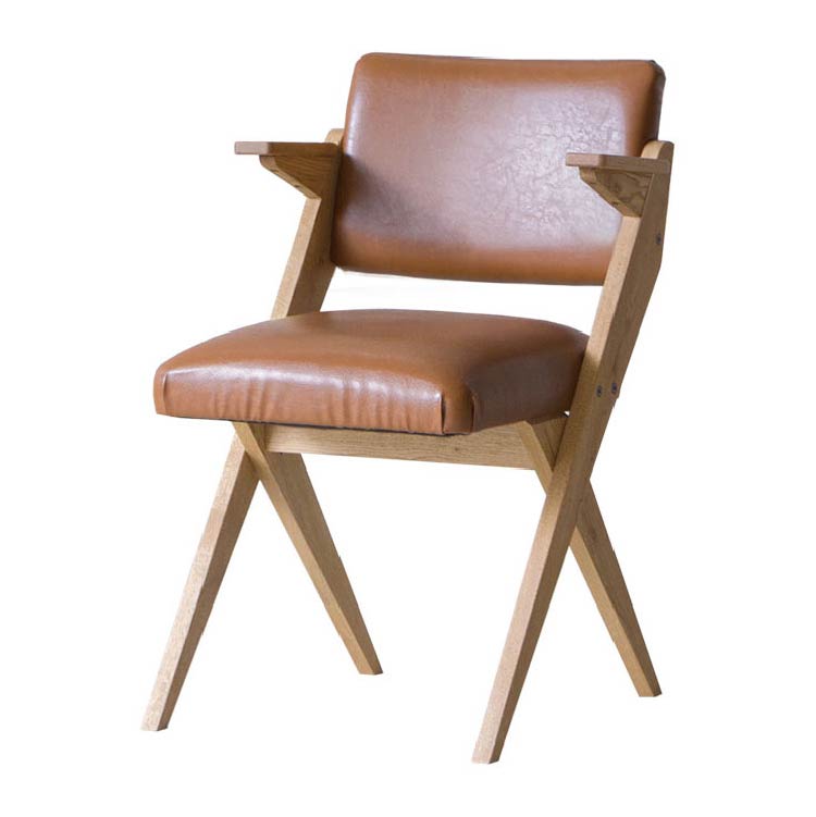 ゼット ダイニングチェア 肘付 オーク材(WF-1) PVC-Camel PVC-Camel