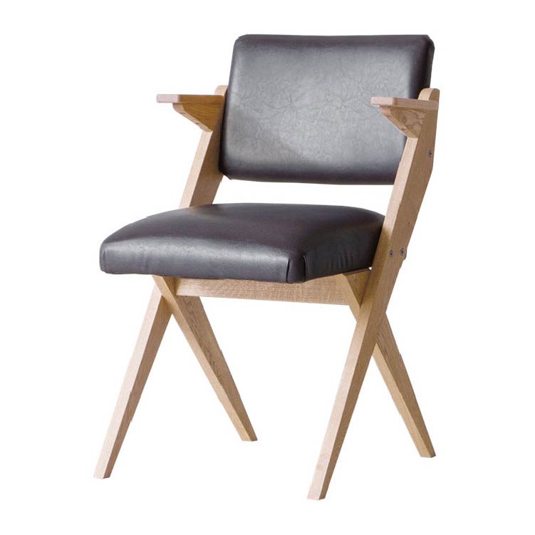 ゼット ダイニングチェア 肘付 オーク材(WF-1) PVC-Dark(PVC-Dark