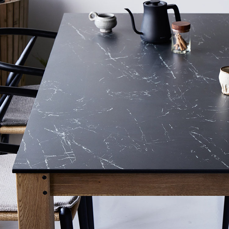 ハルゼー ダイニングテーブル 150㎝ 脚オーク材仕様 天板ブラック 《大型商品》 ブラック 150㎝