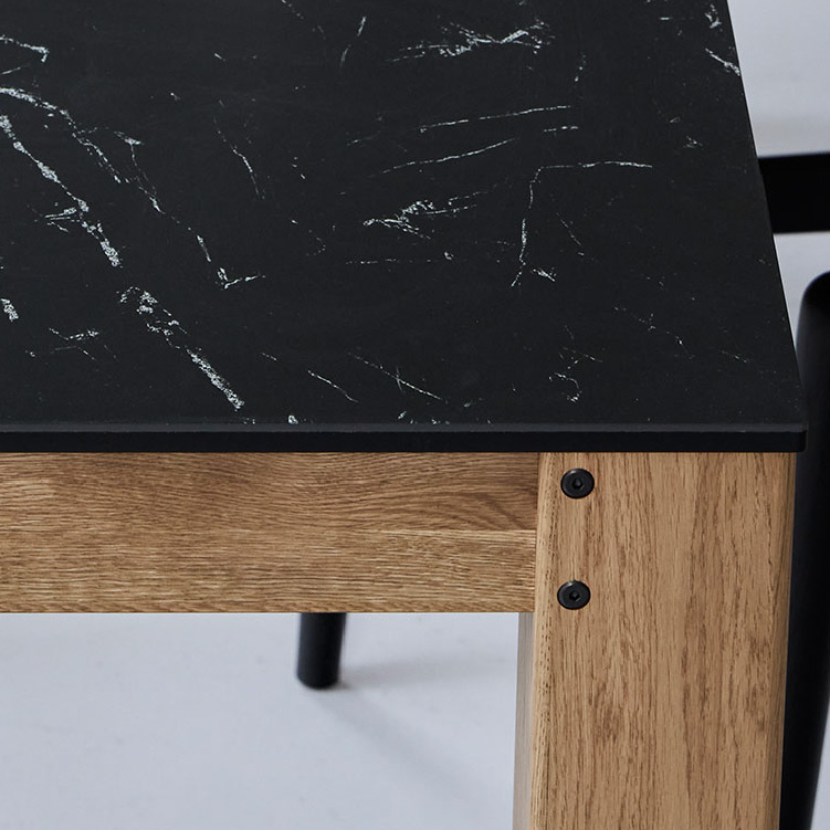 ハルゼー ダイニングテーブル 190㎝ 脚ウォールナット材仕様 天板ブラック《大型商品》 ブラック 190㎝