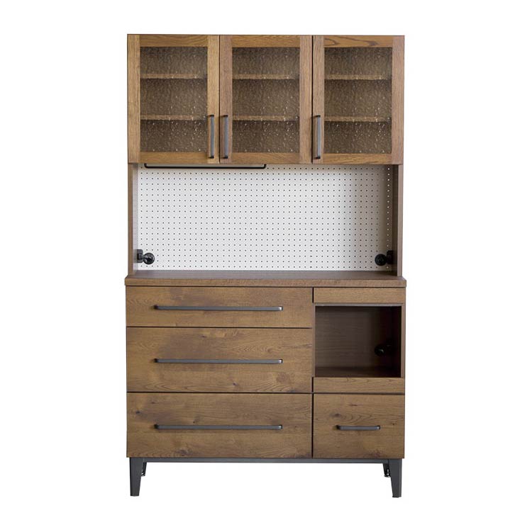 リンカーン 120cm ダイニングボード ガラス戸/鉄脚《大型商品》 ブラック 120cm オープンガラス戸