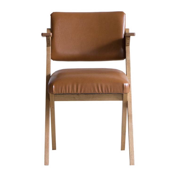 ゼット ダイニングチェア 肘付 オーク材(WF-1) PVC-Camel PVC-Camel