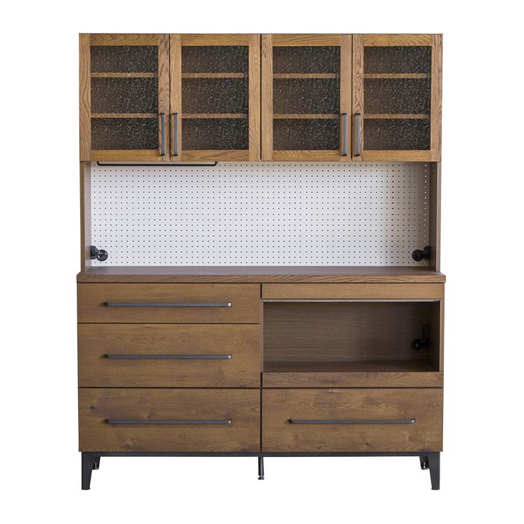 リンカーン 160cm ダイニングボード ガラス戸/鉄脚《大型商品》 ブラック 160cm オープンガラス戸