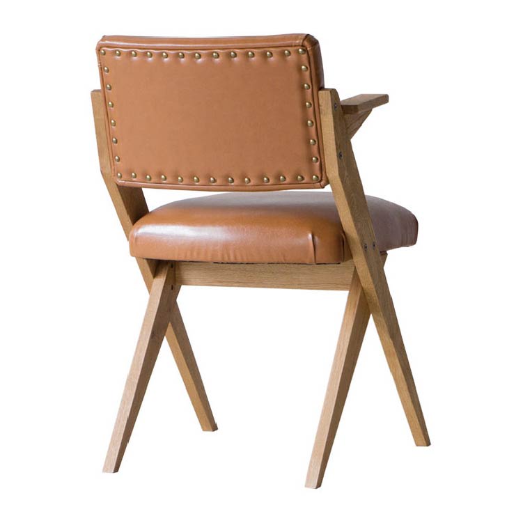 ゼット ダイニングチェア 肘付 オーク材(WF-1) PVC-Camel PVC-Camel