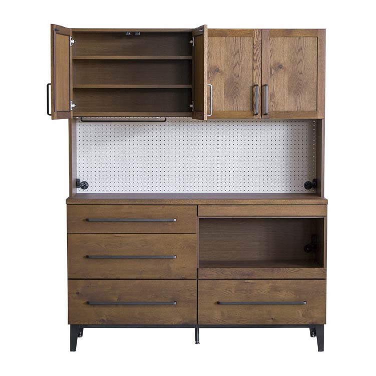 リンカーン 160cm ダイニングボード 板戸/鉄脚《大型商品》 ブラック 160cm オープン板戸