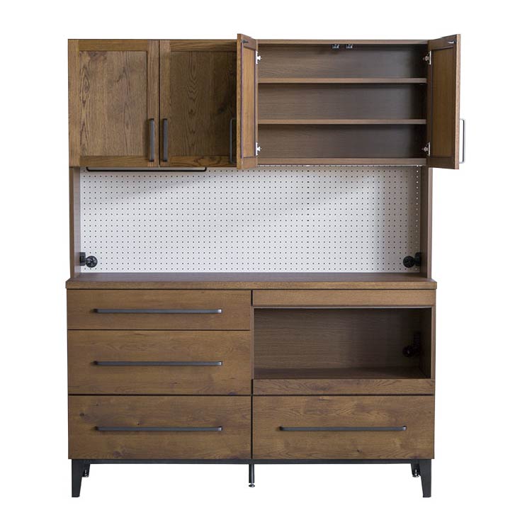 リンカーン 160cm ダイニングボード 板戸/鉄脚《大型商品》 ブラック 160cm オープン板戸