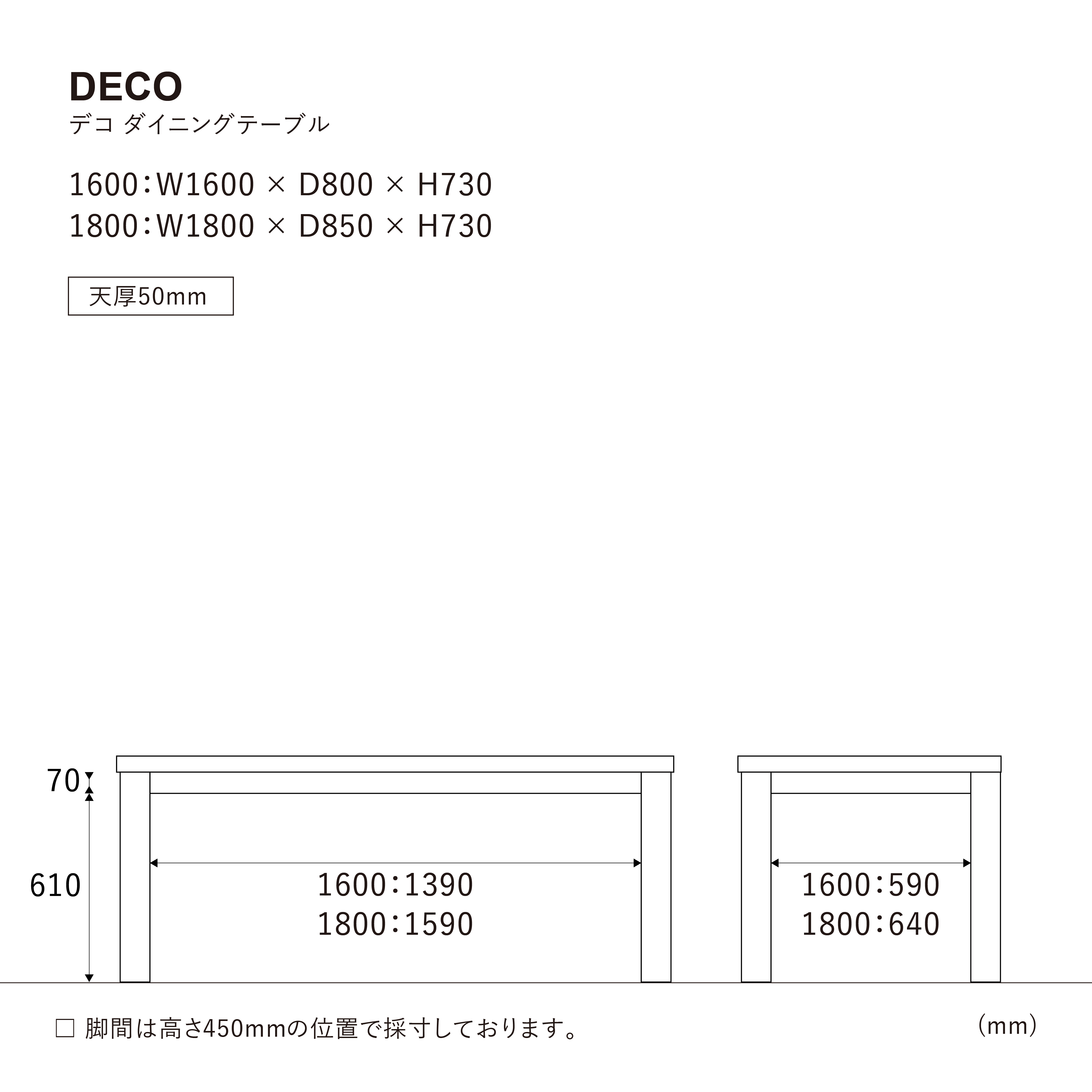 デコ ダイニングテーブル 180cm《大型商品》 ブラウン 180cm