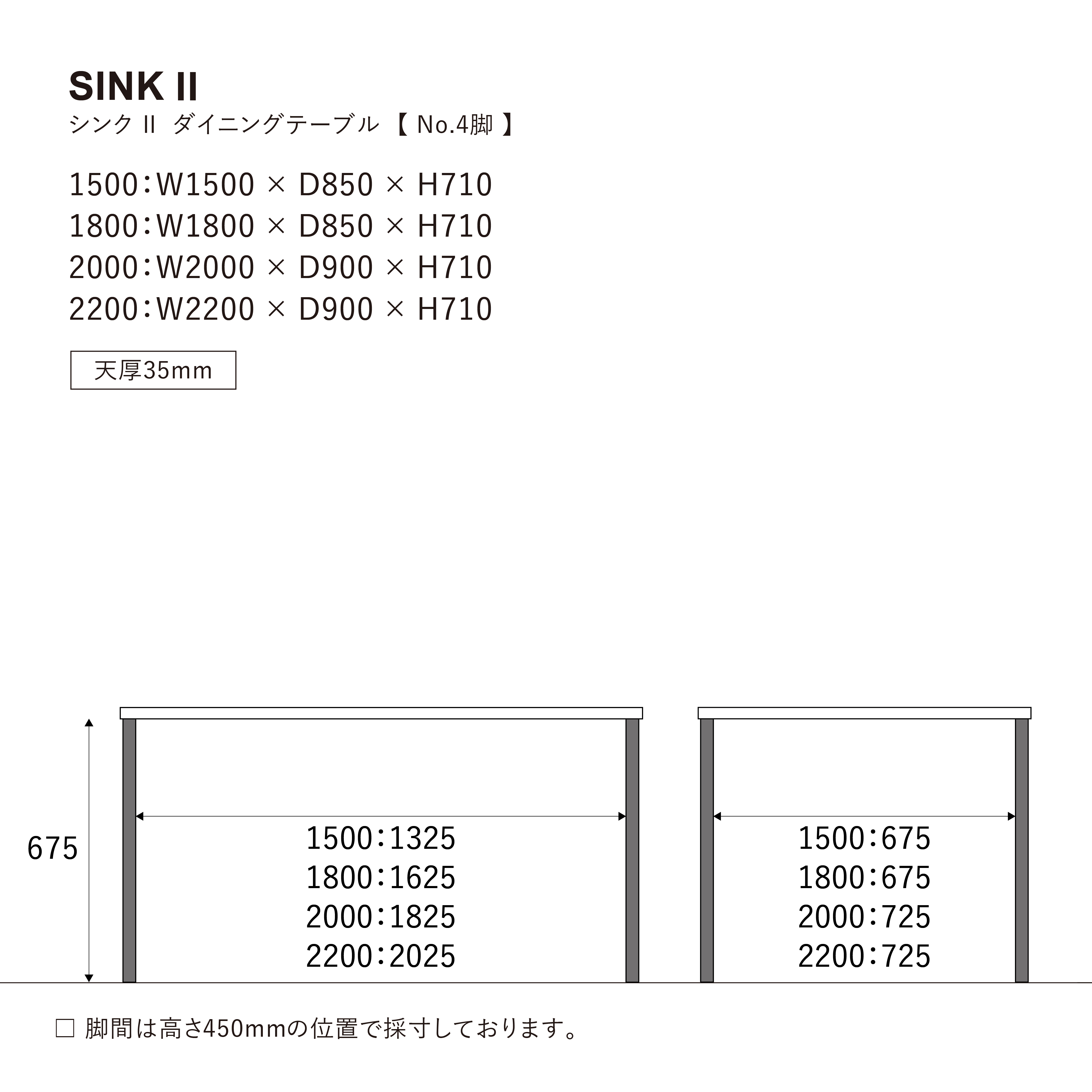 [3.5cm] シンク テーブル 150cm 天板厚3.5cm WF-1/脚4型(ｽﾁｰﾙ角) WF-1 150cm